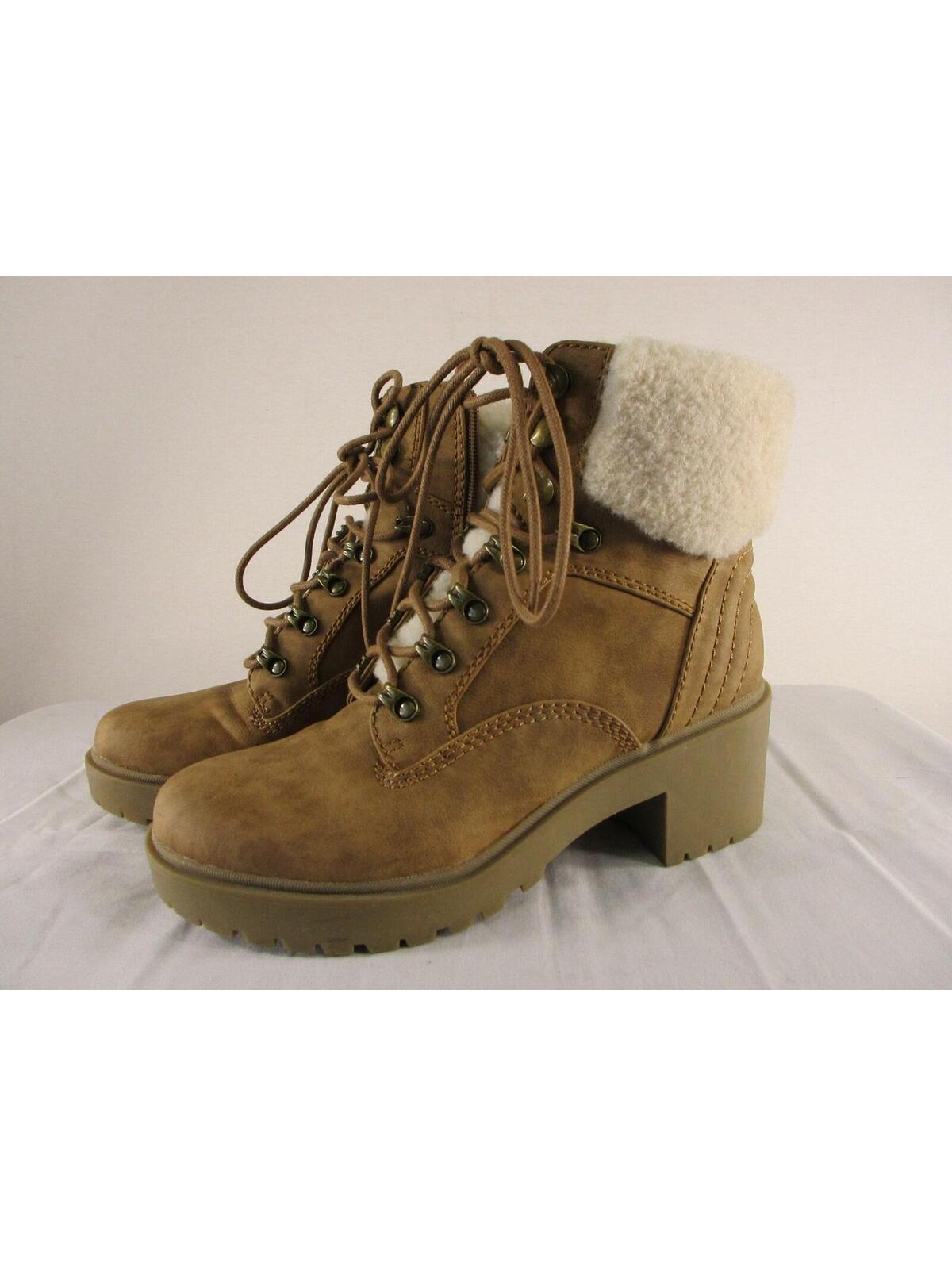 Indigo Rd Boots Womens 7.5 M Tan Suede Shearling Lined Lug Sole Chunky Heel